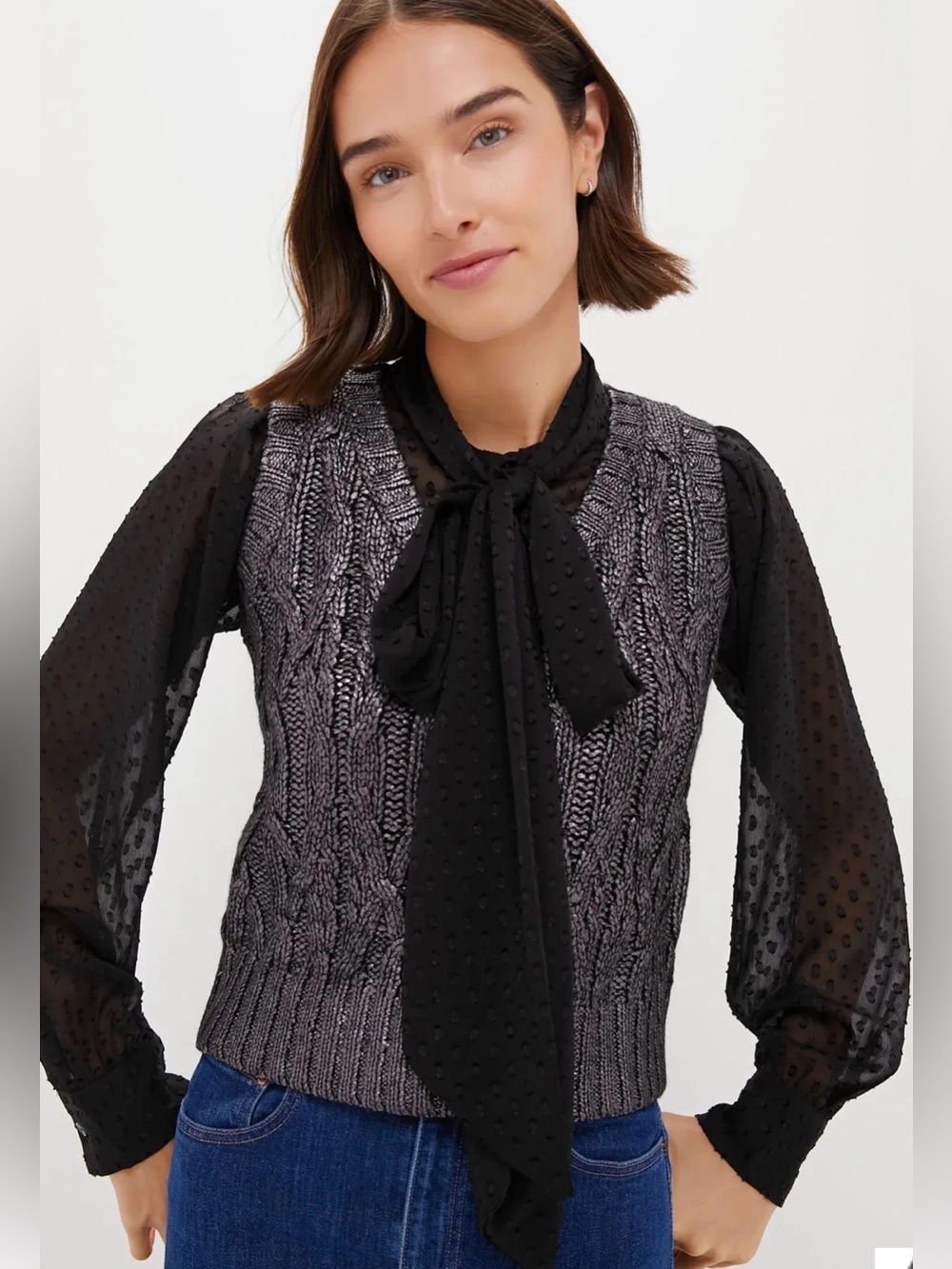 Tuckernuck Black Foil Cable Ellington Sweater Blouse